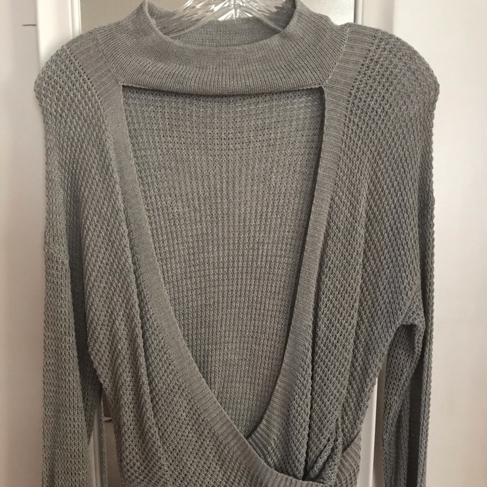 Gray open front sweater
